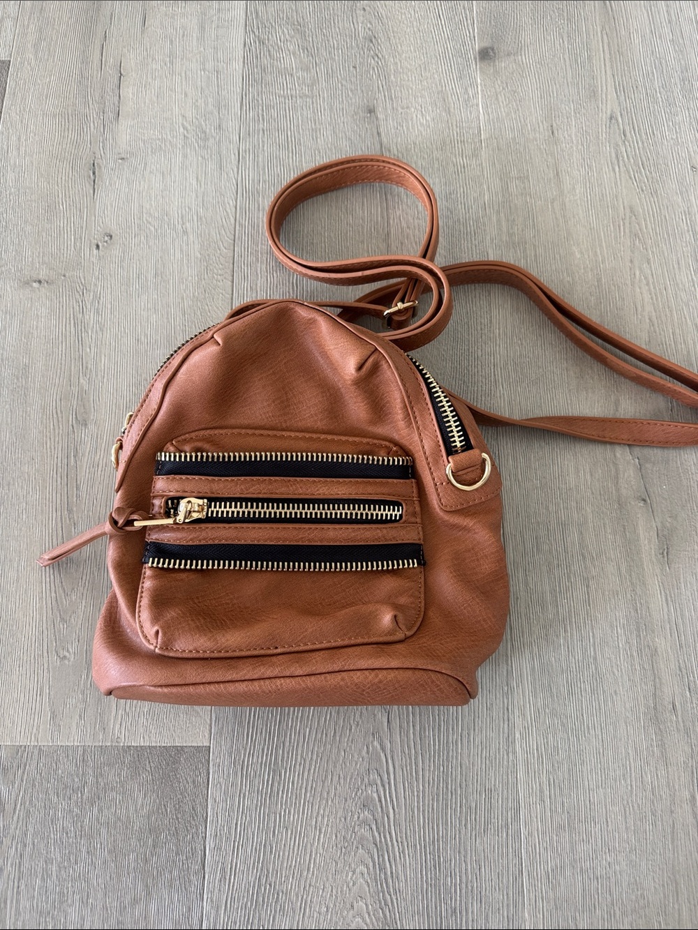 MMS Design Studio Tan Leather Mini Backpack with Gold Hardware